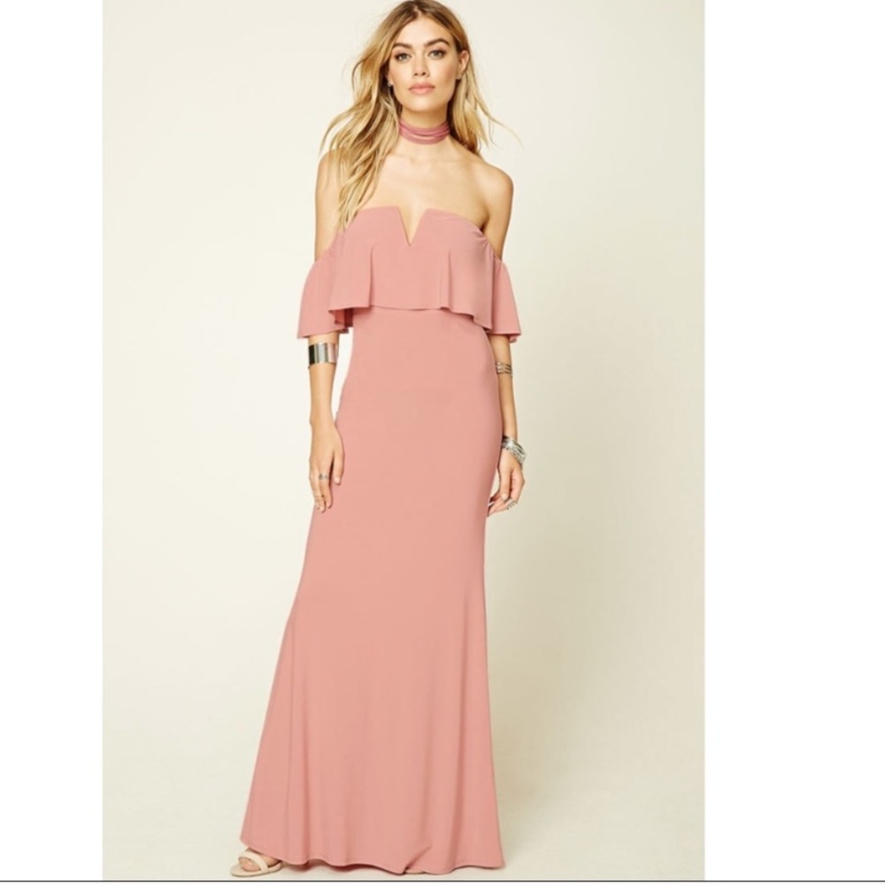 Pink Off-Shoulder Maxi Dress